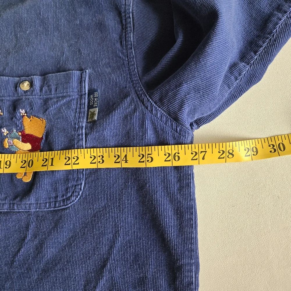 Vtg Disney Pooh Navy Embroidered Corduroy Button-up Shirt XL Cottagecore Retro - Picture 11 of 13